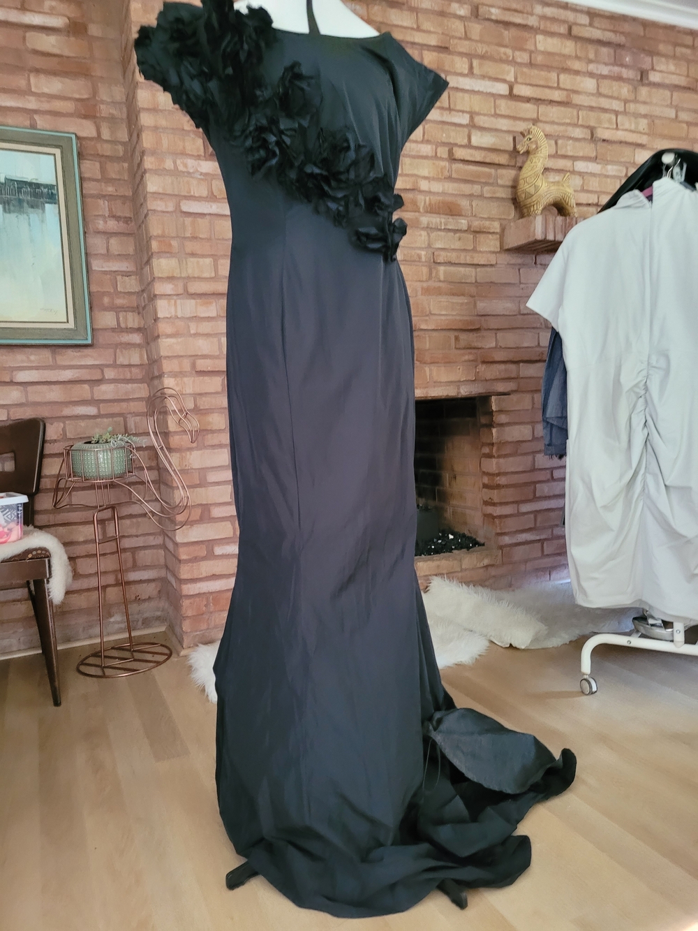 Ivan Grundahl Black Mermaid Dress with Floral Appliqué And Train